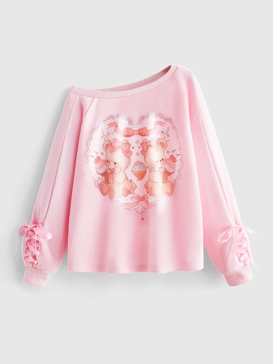 ROMWE J-Fashion Y2K Camo Print Embroidered Bowknot Strap Women's Sweatshirt - Pink - View 1