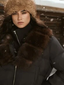 MOTF PREMIUM 2026 AUTUMN/WINTER NEW FASHION WOMEN'S FUR COLLAR WINTER COAT - Black - View 2