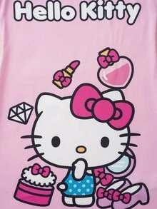 HELLO KITTY AND FRIENDS | SHEIN فستان نوم بحمالات رفيعة بطبعة كرتونية وحروف كاجوال للارتداء اليومي والمنزلي للفتيات المراهقات - متعدد الألوان - مشاهدة 4