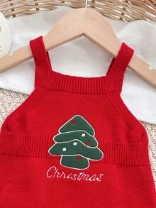 SHEIN Baby Girl Letter Pattern Casual Daily Knit Romper - Red - View 4