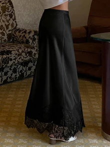 Livesso Autumn/Winter Black High Waist Solid Color Pleated Loose Casual Versatile Mid-Length Women's Skirt - Black - View 2
