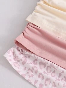 SHEIN مجموعة 3 قطع للبنات بأسلوب لطيف، تي شيرت علوي بأكمام طويلة مطبوع باللون الأبيض والوردي الفاتح والأبيض العاجي، بتصميم مجعد، بقصة ضيقة وياقة دائرية، تي شيرت محبوك كطبقة أساسية للمدرسة والخريف، لطيف - وردي - مشاهدة 5