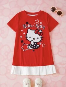 HELLO KITTY AND FRIENDS | SHEIN Young Girl Letter Cartoon Print Casual Daily Summer Dress - Multicolor - View 3