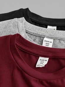 SHEIN Girlism 3件組 青少年女孩圓領休閒修身長袖T恤 時尚秋冬款 - 彩色 - 查看 3