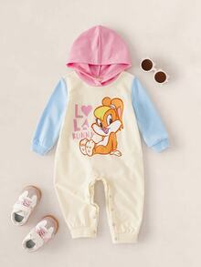 LOONEY TUNES X SHEIN Baby Girl Letter Cartoon Print Colorblock Casual Daily Outing Jumpsuit - Multicolor - View 1