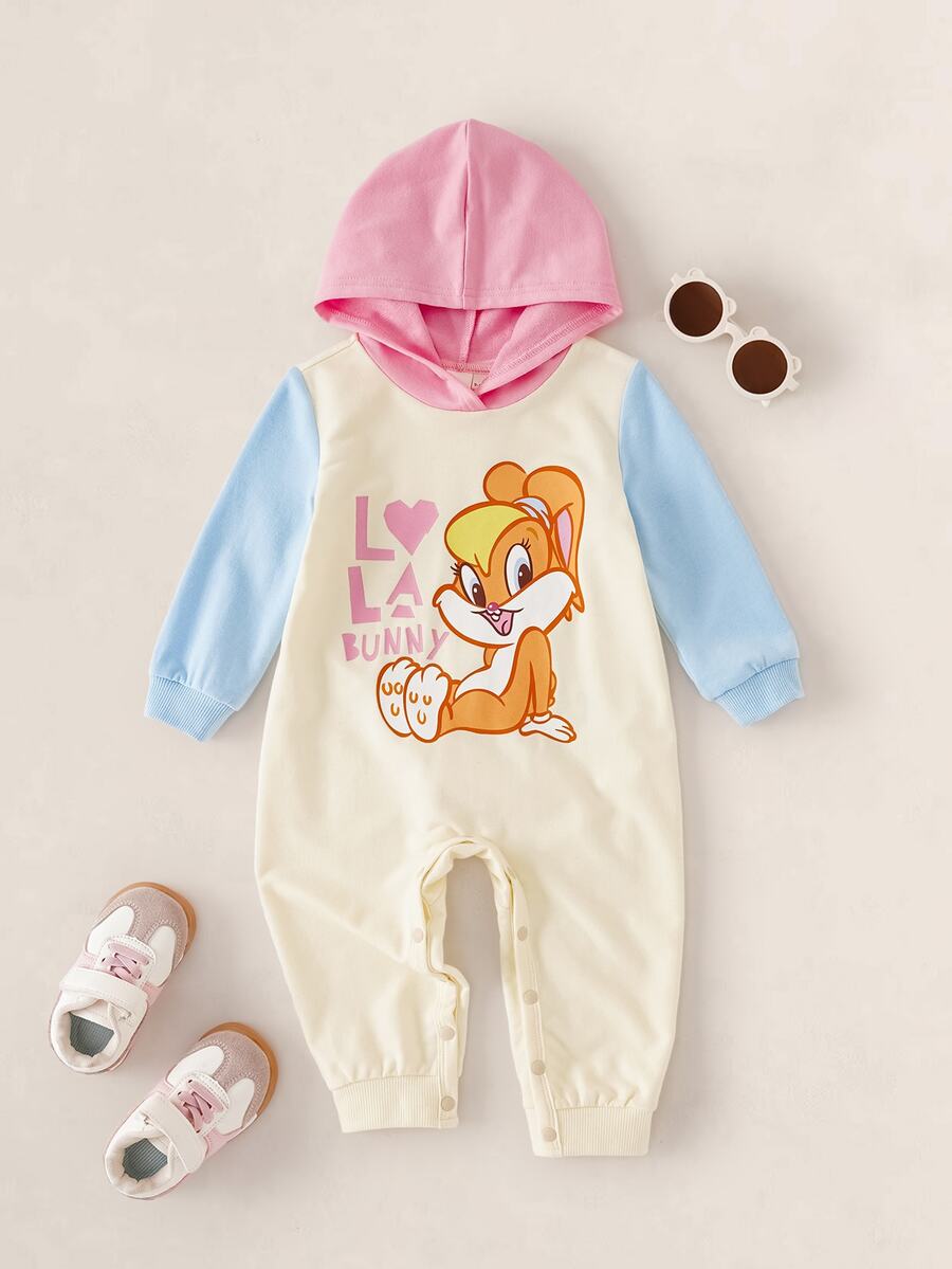 LOONEY TUNES X SHEIN Baby Girl Letter Cartoon Print Colorblock Casual Daily Outing Jumpsuit - Multicolor - View 1