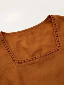 EMERY ROSE Plus Size Lady's Round-Neck Casual Resort Autumn Shirt - Orange - View 5