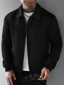 SLATEMANN Men's Solid Color Long Sleeve Jacket And Pants Casual Daily Outfit - Black - View 4