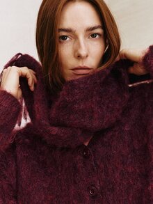 MOTF PREMIUM WOMEN'S SOLID COLOR LONG SLEEVE TOP AND SCARF CASUAL KNIT SET - Burgundy - View 2