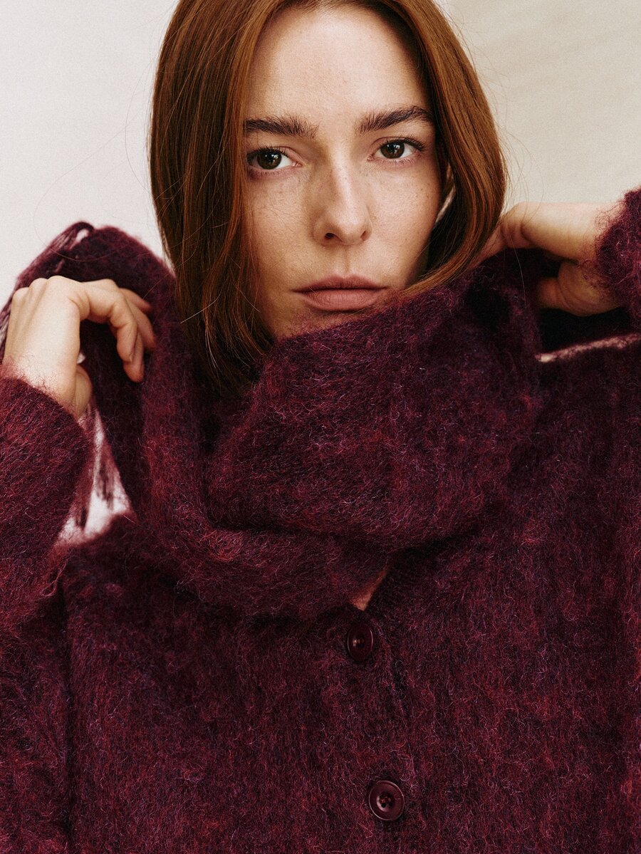 MOTF PREMIUM WOMEN'S SOLID COLOR LONG SLEEVE TOP AND SCARF CASUAL KNIT SET - Burgundy - View 2