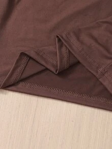 SHEIN 女童大童3件套：無袖鈕扣背心、高領長袖T恤、百褶裙附腰帶，寬鬆舒適，適合春秋季，日常通勤、外出、聚會、拍照、購物 - 棕色 - 查看 7