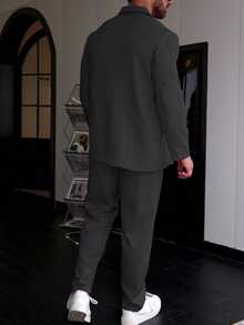 Manfinity Homme Men Double Button Blazer & Suit Pants Formal, Ceremony - Dark Grey - View 2