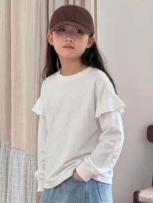 Dazy Kids Tween Girls Solid Color Casual Versatile Daily Wear T-Shirt - White - View 2