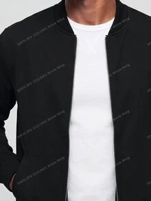 TekDrob Jaket Bomber Bahan Elastis dan Halus dengan Saku Samping dan Efek Menjaga Kehangatan - Hitam - View 4