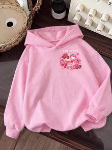 Tween Girls Casual Hooded Kids Sweatshirt With Cartoon Pattern, Suitable For Autumn/Winter - Multicolor - View 5
