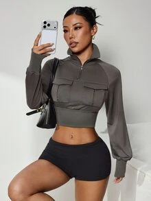 Slayform Slayform Women's Solid Color Casual Daily Wear Sports Sweatshirt - Army Green - View 7