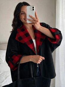 GlowEve CURVE 大尺碼女款休閒時尚復古格紋風衣外套長袖 - 彩色 - 查看 6