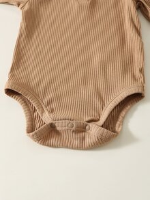 SHEIN 3件裝嬰兒男童女童純色針織柔軟圓領長袖連身衣 - 彩色 - 查看 6