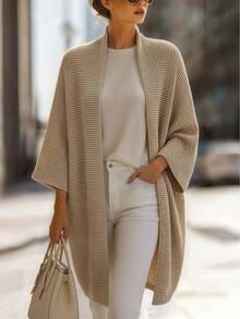 RosyDaze Women's Solid Color Casual Versatile Daily Wear Open Front Cardigan Sweater - Khaki - View 1