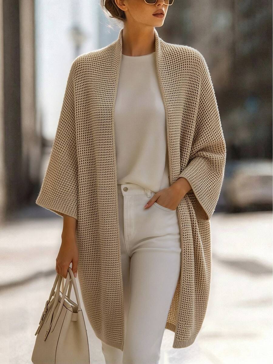 RosyDaze Women's Solid Color Casual Versatile Daily Wear Open Front Cardigan Sweater - Khaki - View 1