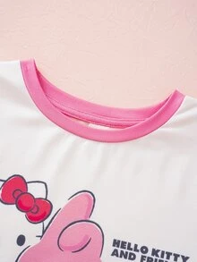 HELLO KITTY AND FRIENDS | SHEIN Young Girl Cartoon Pattern Long Sleeve Top And Pants Casual Daily Home Pajama Set - Multicolor - View 3