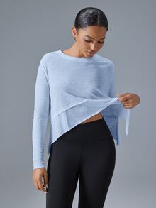 VARSIVA 夏季與秋季戶外休閒基礎款白色女款運動健身運動上衣 T-shirt 與背心，健身房長袖上衣，復古秋冬款 - 藍色 - 查看 4
