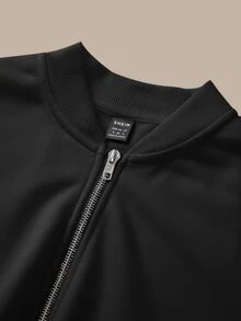 SHEIN BASICS 女款簡約百搭長袖拉鍊夾克 - 黑色 - 查看 9