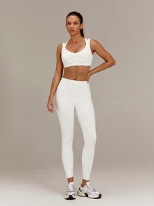 GLOWMODE Seamless Summer Glow Racerback Sports Bra With Mock 2-In-1 Push-Up Design & Removable Cups Low Impact Yoga Pilates Studio Active Wear - White - View 8