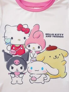 HELLO KITTY AND FRIENDS | SHEIN Young Girl Cartoon Pattern Long Sleeve Top And Pants Casual Daily Home Pajama Set - Multicolor - View 4