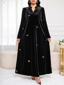 Al Najma Đầm phong cách Ả Rập đính sequin casual dự tiệc cho nữ size lớn - màu đen - Xem 5