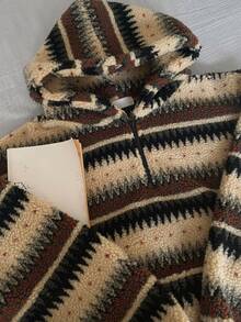 DAZY Autumn/Winter Teddy Fleece Vintage Striped Zip-Up Half-Open Hooded Sweatshirt For Men, Korean Style Hoodies - Multicolor - View 14