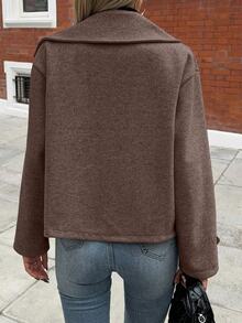 Struktiv Women's Large Lapel Decorative Button Long Sleeve Wool Coat - Coffee Brown - View 2