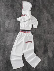SHEIN 兒童青少年男孩聖誕衛衣套裝,休閒Y2K嘻哈風紅色格紋圖案,秋冬款,適合學校、家庭聚會、派對,男孩套裝 - 彩色 - 查看 2