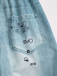 SHEIN 青少年女孩 T-shirt 套裝，夏季穿搭，六年級正式白色皇家藍街頭風 Y2K - 黑色 - 查看 4