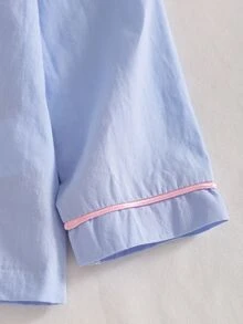 女嬰棉質睡衣套裝，長袖愛心刺繡開襟上衣與長褲，白色與粉色，可愛，婚禮伴娘居家服，9M-3Y 秋冬款 - 淺藍色 - 查看 3