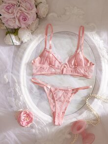 Crystal Vow Women's Romantic Embroidered Underwire Bra And Thong Panty 2-Piece Lingerie Set - Dusty Pink - View 2