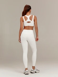 GLOWMODE Seamless Summer Glow Racerback Sports Bra With Mock 2-In-1 Push-Up Design & Removable Cups Low Impact Yoga Pilates Studio Active Wear - White - View 7