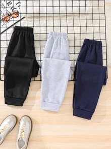 SHEIN 3件組青少年男孩運動休閒運動褲 黑色冬季校園休閒寬鬆款 - 彩色 - 查看 4