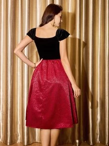 Vintamour Women's Colorblock Pleated Casual Party Midi Dress - Multicolor - View 2