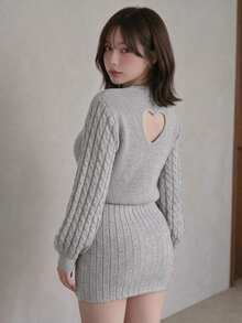 FRIFUL Women's Solid Color Backless Casual Daily Knit Dress - Grey - View 3