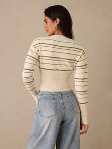 Glamine Women's Striped Crew Neck Drop Shoulder Long Sleeve Casual Sweater - Multicolor - View 2
