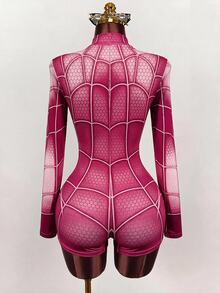 SHEIN ICON Women's Spider Print Casual Daily Wear Romper - Hot Pink - View 3