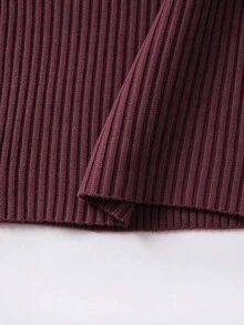 SHEIN 秋冬 V 領長袖羅紋針織中長貼身洋裝，優雅修身派對洋裝 - 中紫紅色 - 查看 8