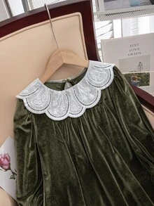 SHEIN 女童拼色休閒日常夏季洋裝 - 綠色 - 查看 3