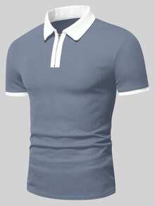 Manfinity Homme 男士半拉鍊 Polo 衫，適合高爾夫球、正式場合 - 霧霾藍 - 查看 5