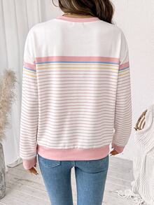 SHEIN LUNE Plus Size Minimalist Striped Print Colorblock Long Sleeve Sweatshirt - Multicolor - View 6