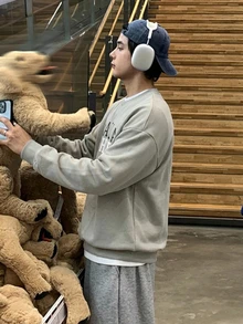 DAZY 春秋款淺卡其色圓領字母印花男士套頭衛衣連帽衫 - 淺卡其色 - 查看 6