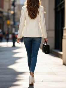 Balvessa Women's Autumn/Winter Solid Color Long Sleeve Elegant Napoleon Overcoat - Beige - View 2