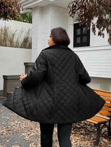SHEIN EZwear 大尺碼加厚長版大衣，冬季秋季女款大尺碼外套 - 彩色 - 查看 2