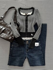 Autumina Women's Fashion Versatile Colorblock Striped Casual Commute Cardigan Sweater, Autumn/Winter - Multicolor - View 1